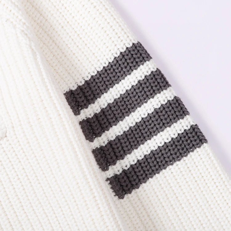 Unbranded Knitwear Ribbed knit collared button-front cardigan with sleeve stripes and patch pockets image 5