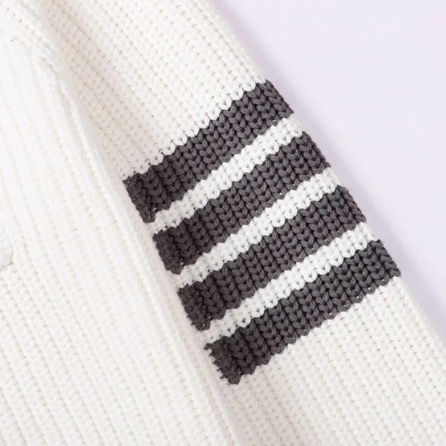 Unbranded Knitwear Ribbed knit collared button-front cardigan with sleeve stripes and patch pockets product detail image 5
