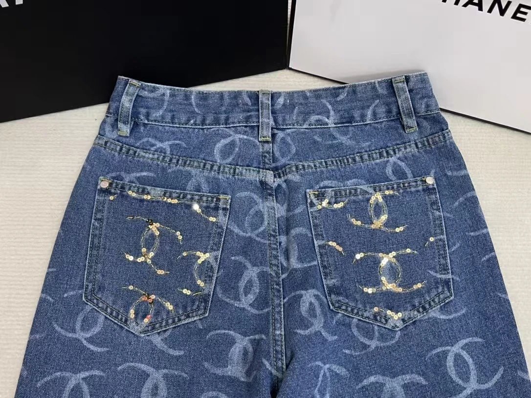 Chanel Jeans Interlocking CC Monogram Wide-Leg image 5