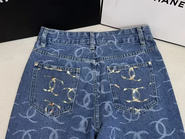 Chanel Jeans Interlocking CC Monogram Wide-Leg product detail image 5