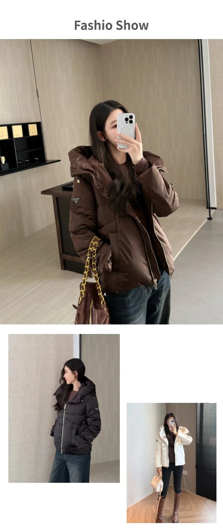 Unbranded Down Jackets Hooded short puffer jacket with drawstring cuffs image 2