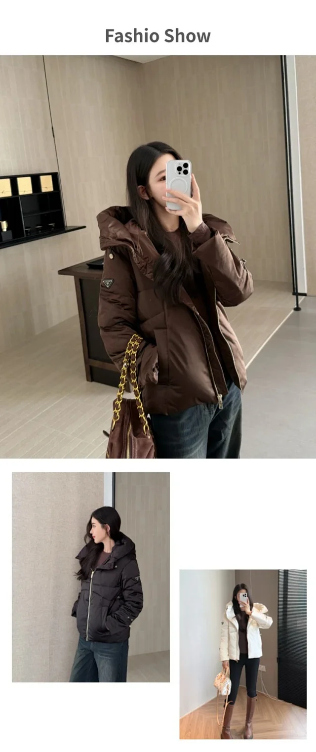 Unbranded Down Jackets Hooded short puffer jacket with drawstring cuffs product detail image 2