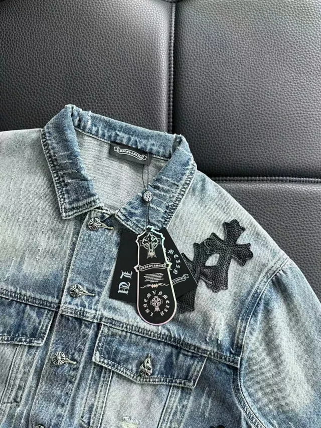Chrome Hearts Jackets Distressed Cross Patch Denim Jacket product detail image 3