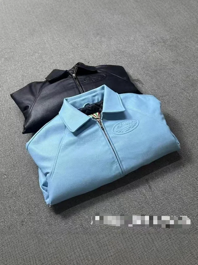 Human Made Jackets Leather varsity jacket with striped rib-knit trim product detail image 2