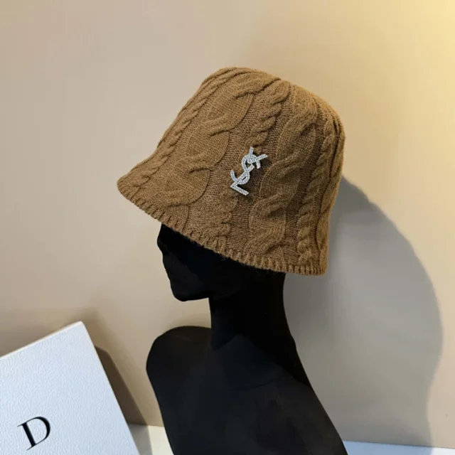 Saint Laurent Hats Cable-Knit Bucket Hat with YSL Monogram product detail image 4