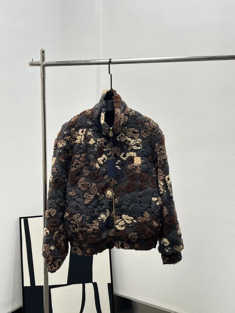 Camouflage Sherpa Fleece Full Zip Stand Collar Jacket