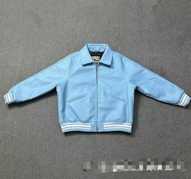 Human Made Jackets Leather varsity jacket with striped rib-knit trim — 882 blue
