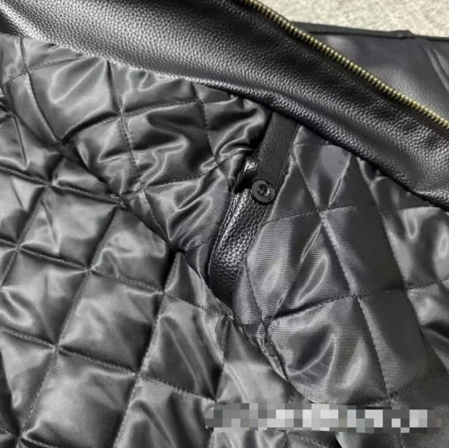 Human Made Jackets Leather varsity jacket with striped rib-knit trim product detail image 6