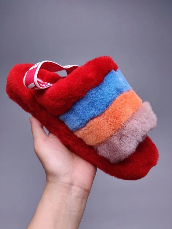 UGG Slippers Fluff Yeah Slide — 5119 bright red color-blocked