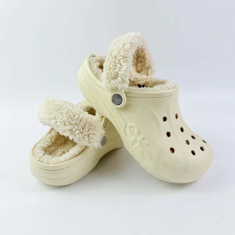 Fuzzy Lined Clog Beige White Black Pink Cozy Slipper