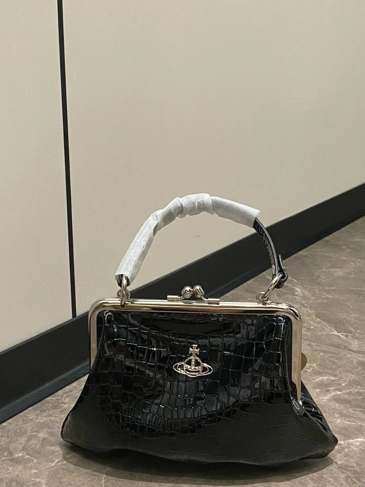 Vivienne Westwood Orb Clutch Black Croc-Embossed Handbag Clutches