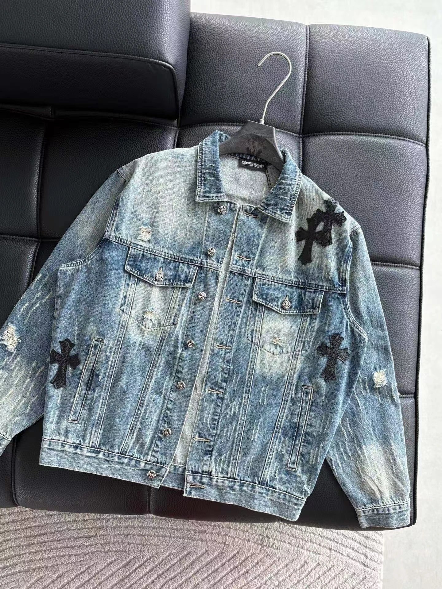 Chrome Hearts Jackets Distressed Cross Patch Denim Jacket image 4