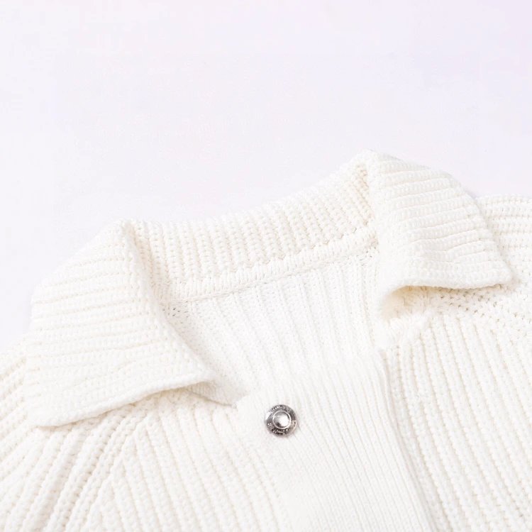 Unbranded Knitwear Ribbed knit collared button-front cardigan with sleeve stripes and patch pockets image 4