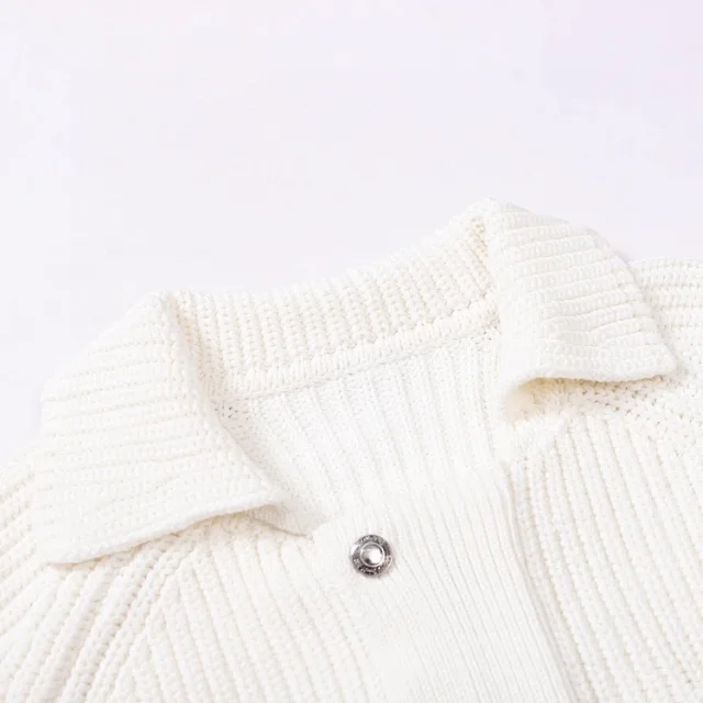 Unbranded Knitwear Ribbed knit collared button-front cardigan with sleeve stripes and patch pockets product detail image 4