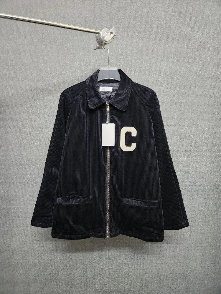 Unbranded Jackets Corduroy zip-up jacket with quilted lining and letter C patch image 1
