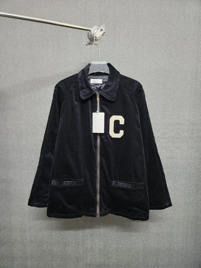 Unbranded Jackets Corduroy zip-up jacket with quilted lining and letter C patch product detail image 1
