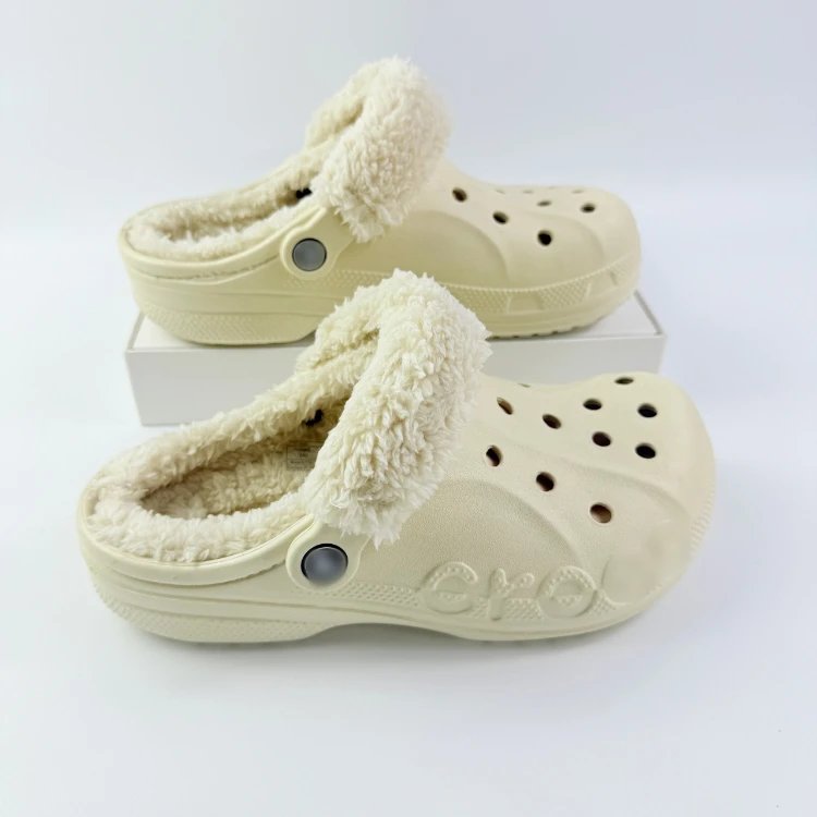 Fuzzy Lined Clog Beige White Black Pink Cozy Slipper