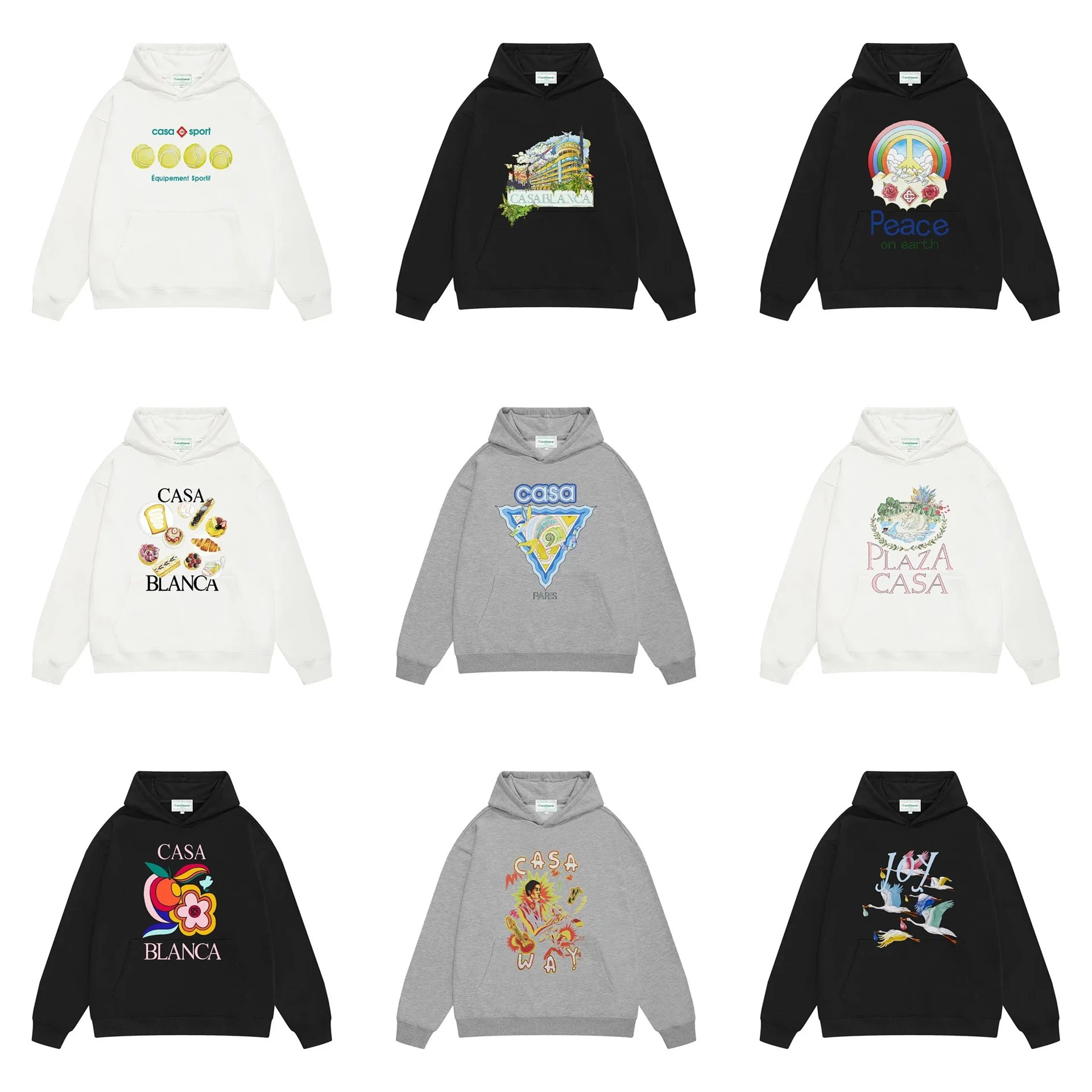 Casa Blanca Tropical Art Graphic Print Pullover Hoodie 9 Styles Unisex Cotton Sweatshirt