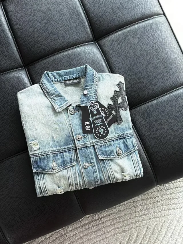 Chrome Hearts Jackets Distressed Cross Patch Denim Jacket product detail image 8