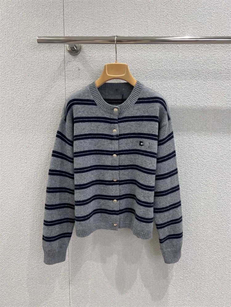 Courrèges Striped Logo Embroidered Knit Cardigan - 008315