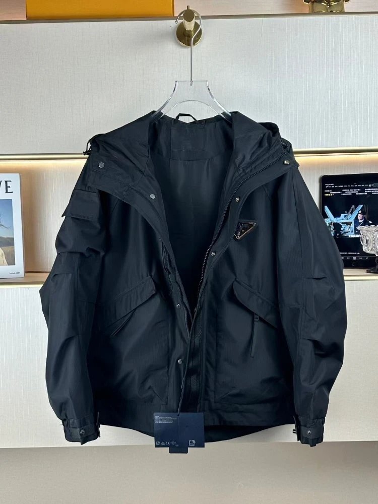 Prada Jackets Hooded multi-pocket zip jacket with triangle plaque image 3