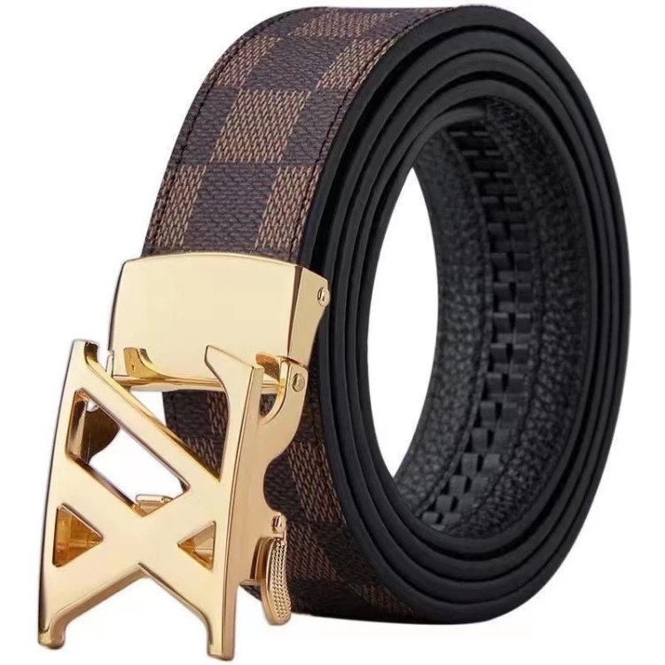 SKU-11-Brown Plaid with Horizontal Stripes and Gold Buckle
