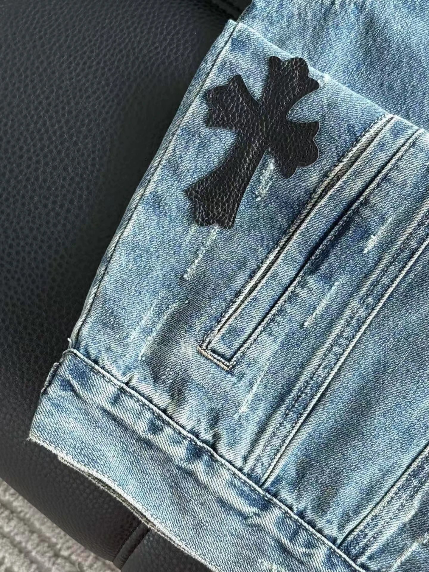 Chrome Hearts Jackets Distressed Cross Patch Denim Jacket image 6