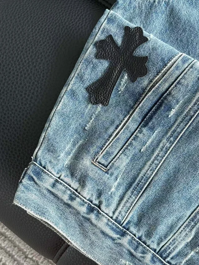 Chrome Hearts Jackets Distressed Cross Patch Denim Jacket product detail image 6