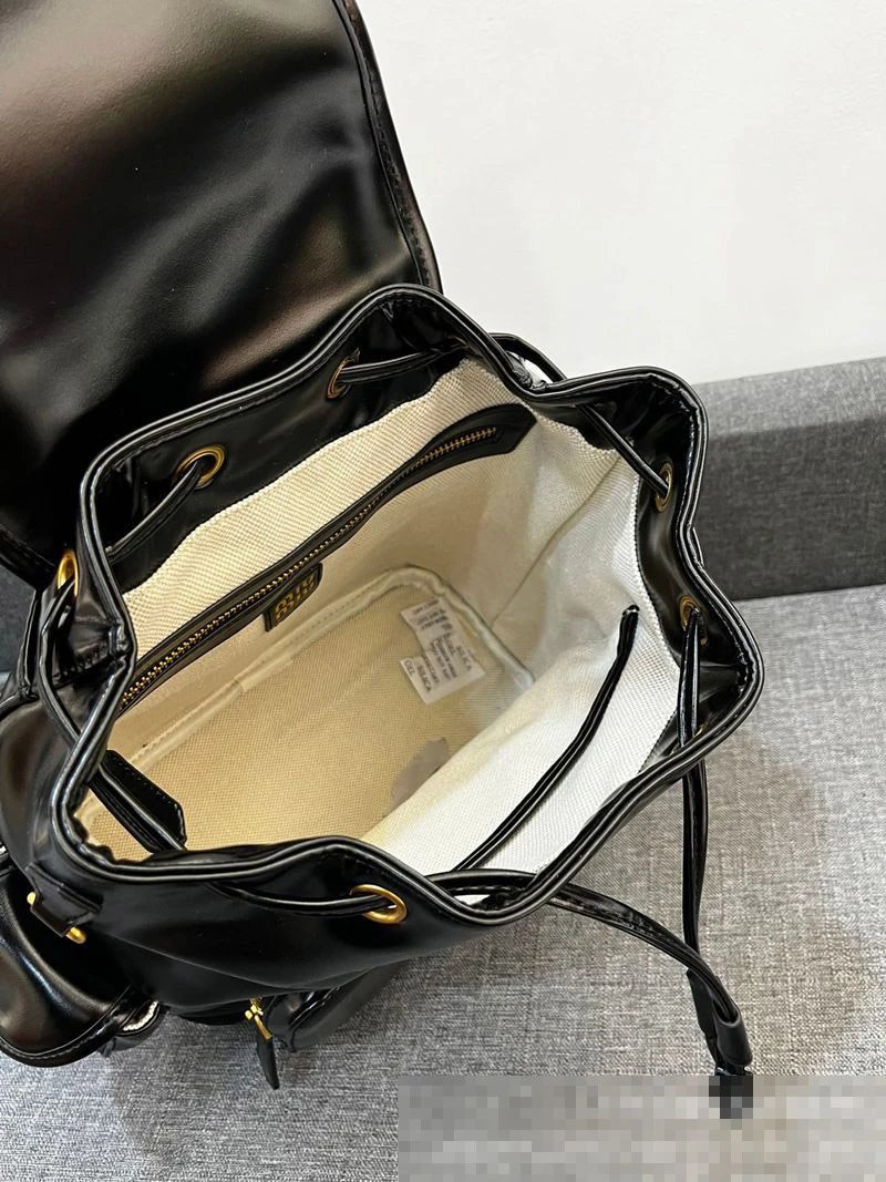 Miu Miu Backpack Navy Blue Canvas with Brown Leather Trim - 10