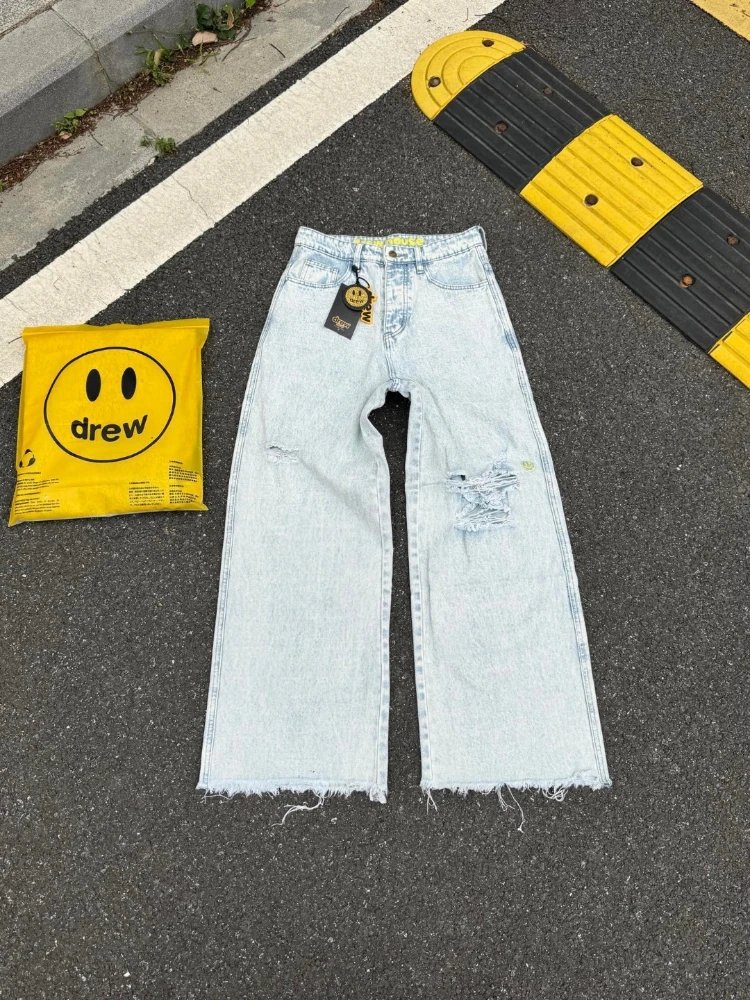 drew house Jeans Distressed wide-leg with raw hems — Style 1