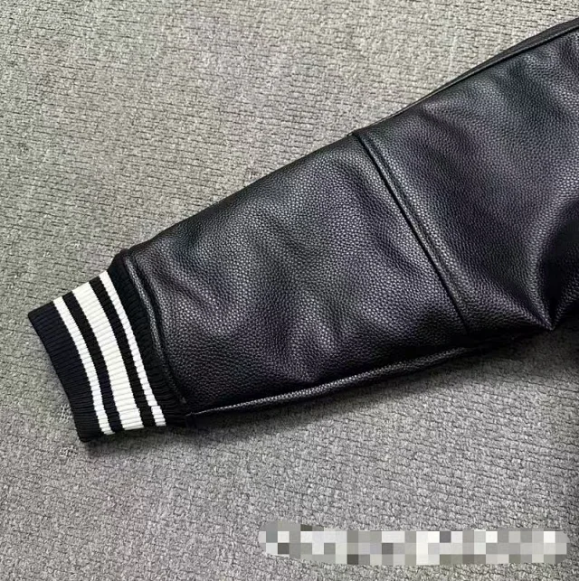 Human Made Jackets Leather varsity jacket with striped rib-knit trim product detail image 5