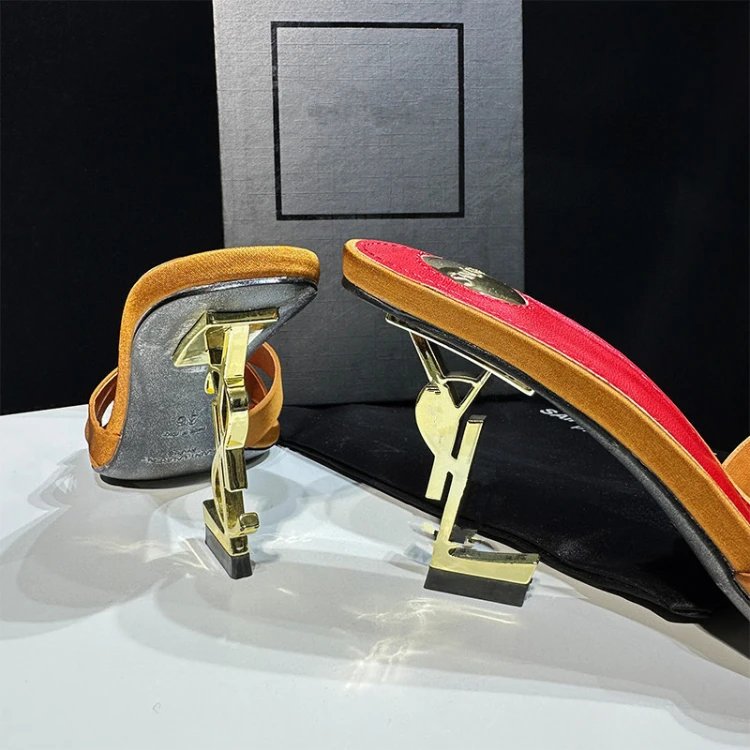 Yves Saint Laurent High Heels Square-Toe Crossover Mule with YSL Logo Heel image 5