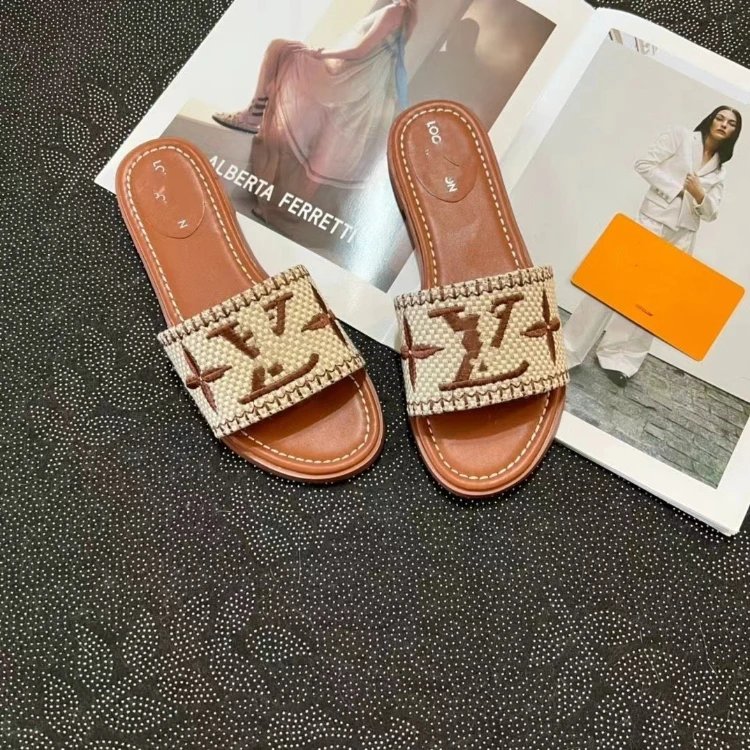 Louis Vuitton Slippers Embroidered Monogram Slide — Brown
