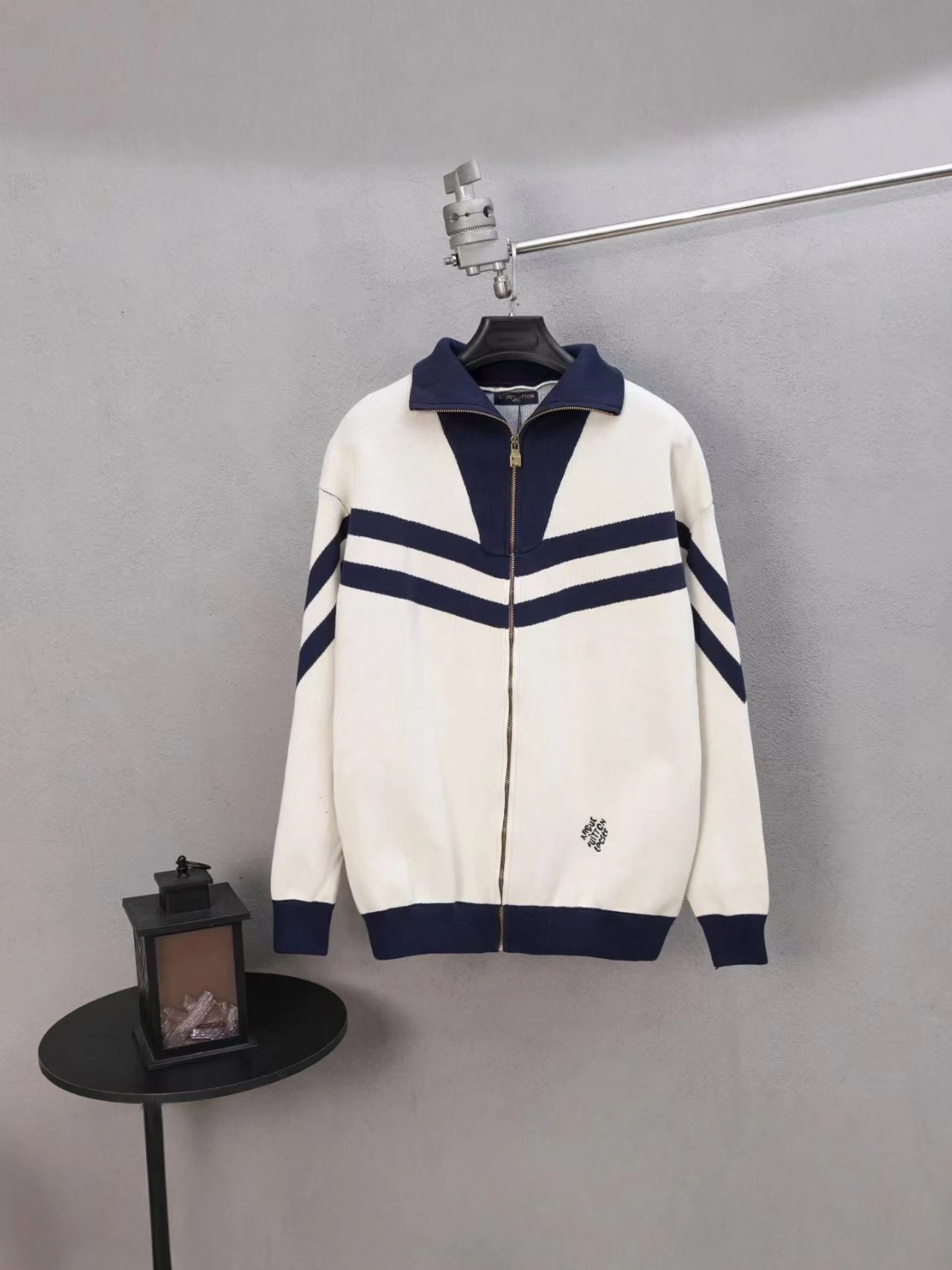 Louis Vuitton Knitwear Color-Block Chevron Full-Zip Knit Cardigan — Apricot color