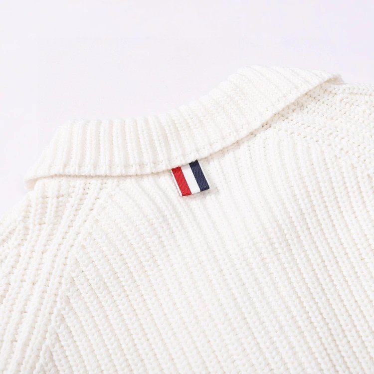 Unbranded Knitwear Ribbed knit collared button-front cardigan with sleeve stripes and patch pockets image 6