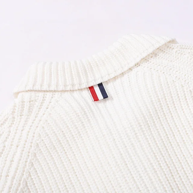 Unbranded Knitwear Ribbed knit collared button-front cardigan with sleeve stripes and patch pockets product detail image 6