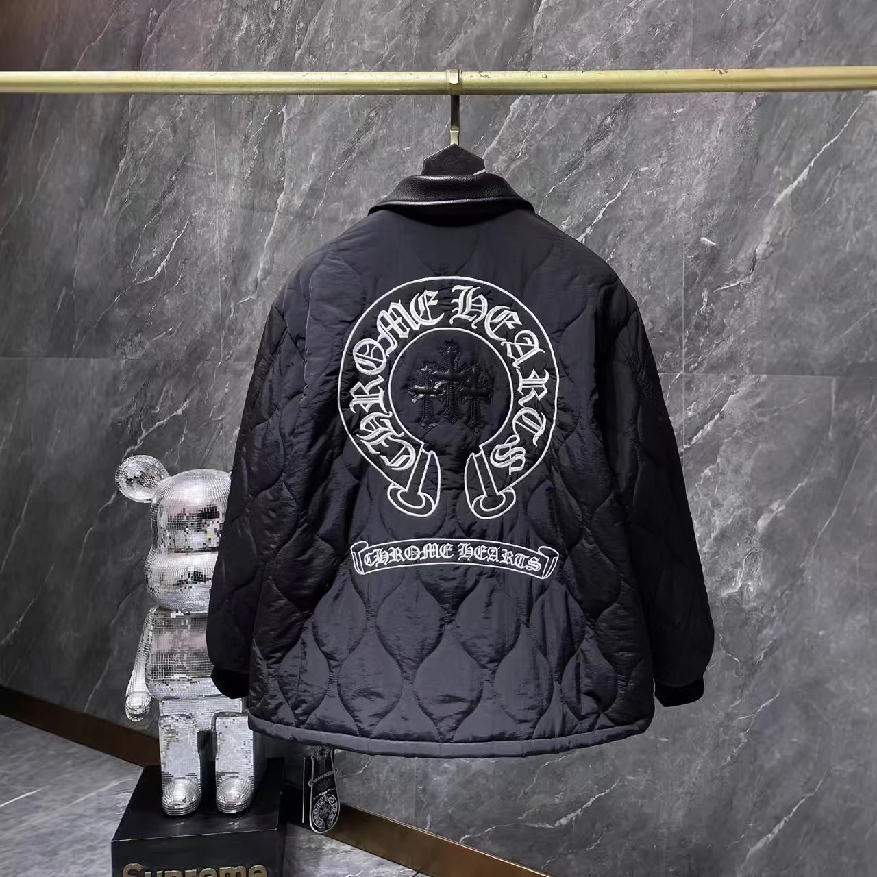 Chrome Hearts Jackets Quilted jacket with leather-look collar and embroidered cross motifs image 2