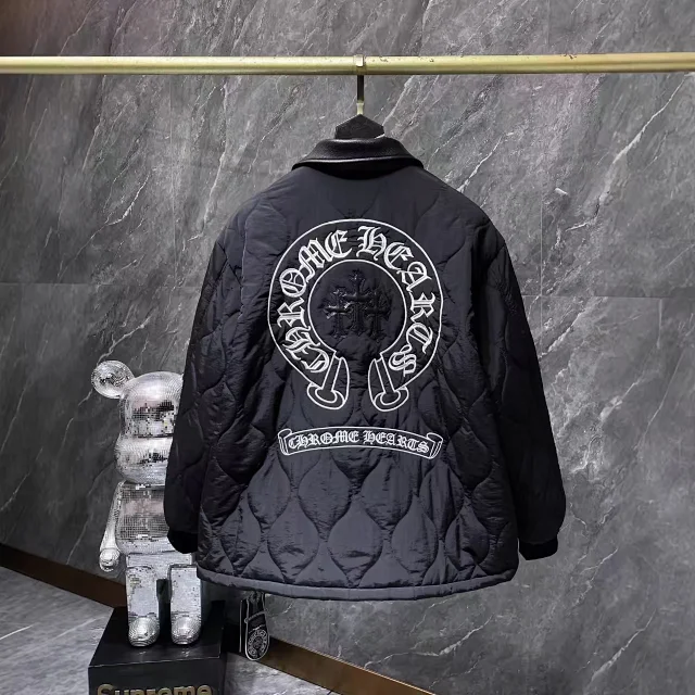 Chrome Hearts Jackets Quilted jacket with leather-look collar and embroidered cross motifs product detail image 2