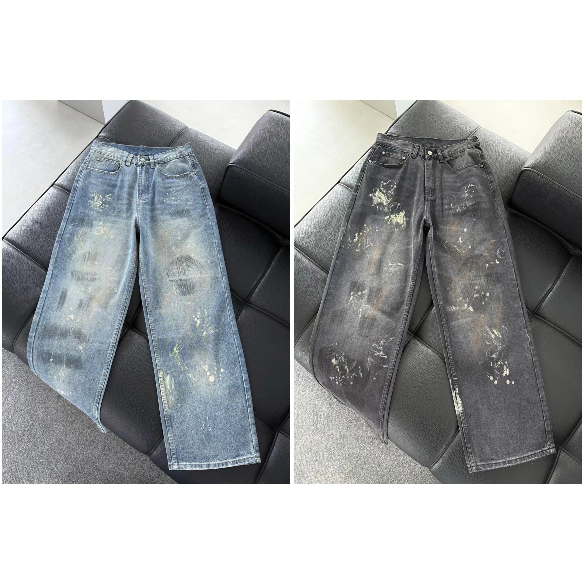 KLX New Painted Hand-Painted Wide-Leg Denim Trousers - 006166