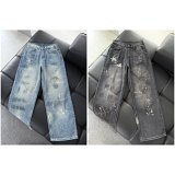 Distressed Paint-Splatter Wide-Leg Jeans [2 styles]