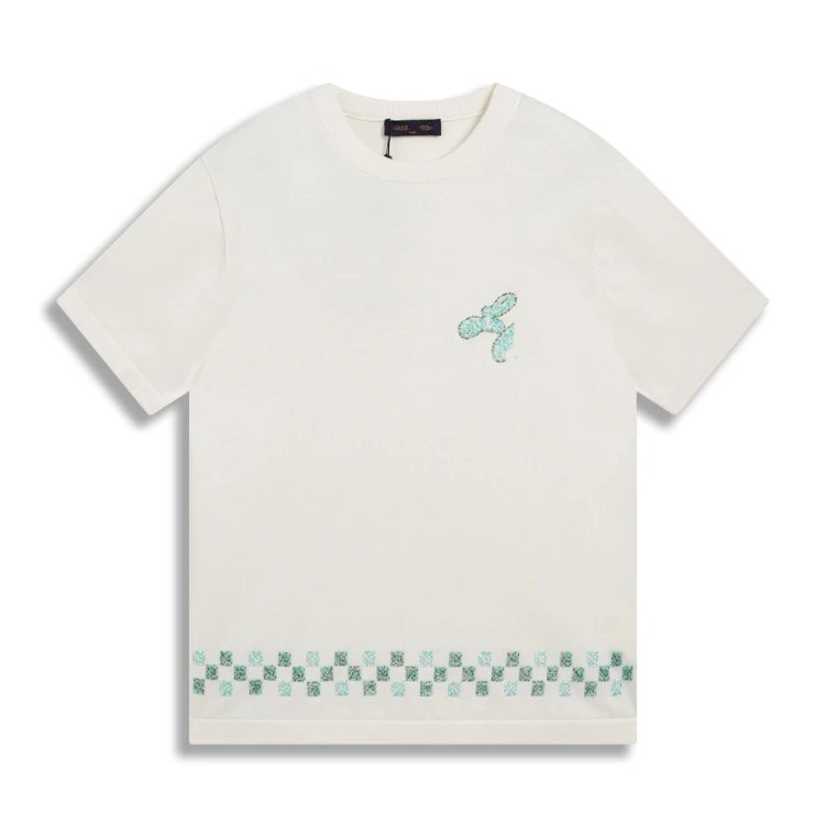 SKU-13-8 White (Beaded Checkerboard Embroidered Knit)