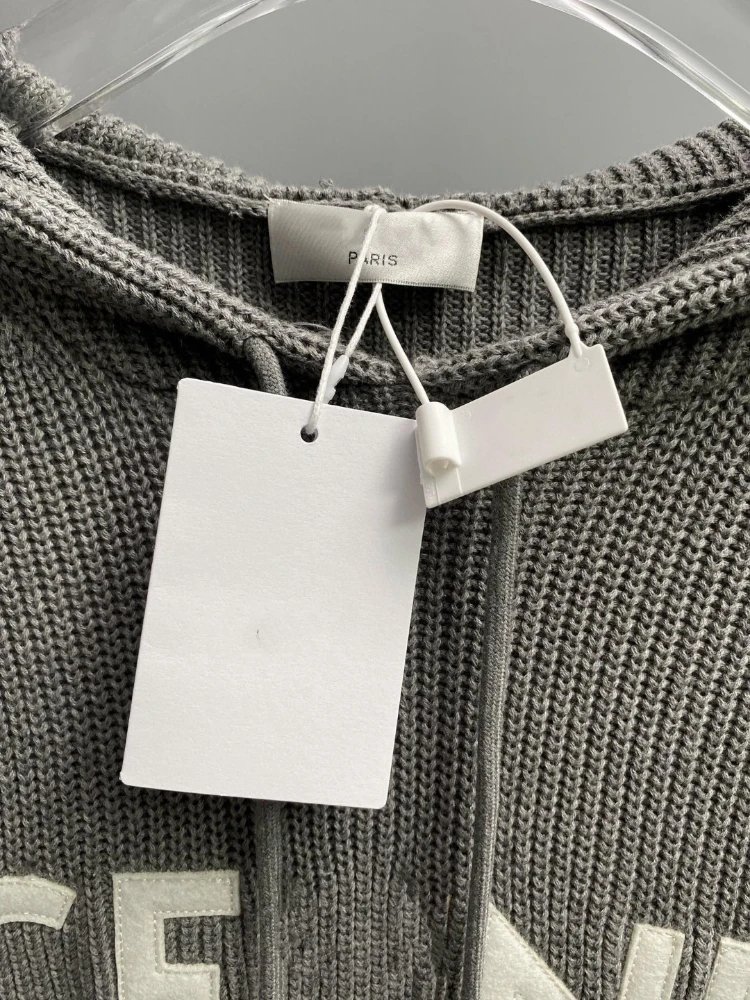 Celine Logo Hoodie Gray Knit Hoodie - 9