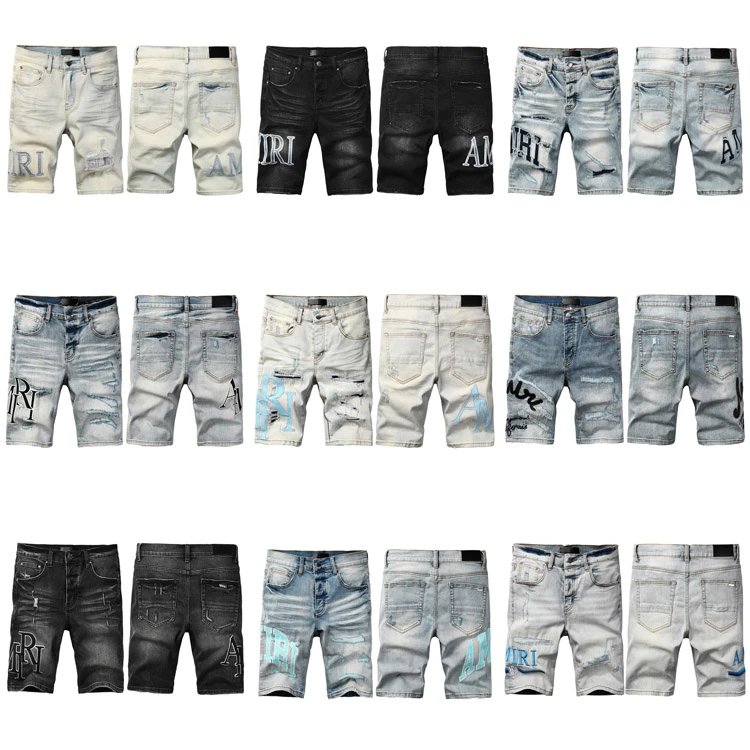 Amiri Distressed Logo Embroidered Denim Shorts Collection - 007299