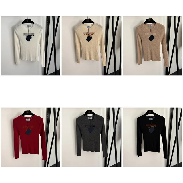 Prada Knitwear Ribbed crew-neck long-sleeve logo knit top product detail image 1