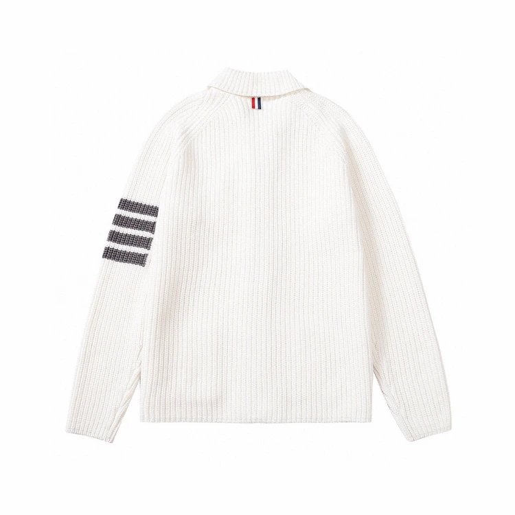 Unbranded Knitwear Ribbed knit collared button-front cardigan with sleeve stripes and patch pockets image 3