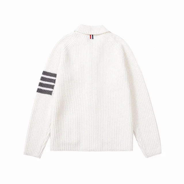 Unbranded Knitwear Ribbed knit collared button-front cardigan with sleeve stripes and patch pockets product detail image 3