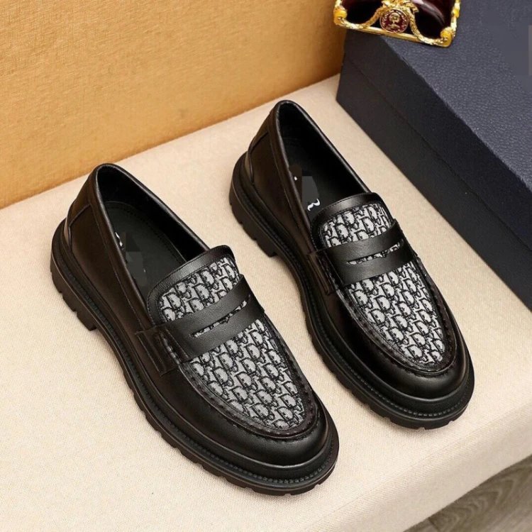 Dior Leather Shoes Monogram Panel Lug-Sole Loafers — 3