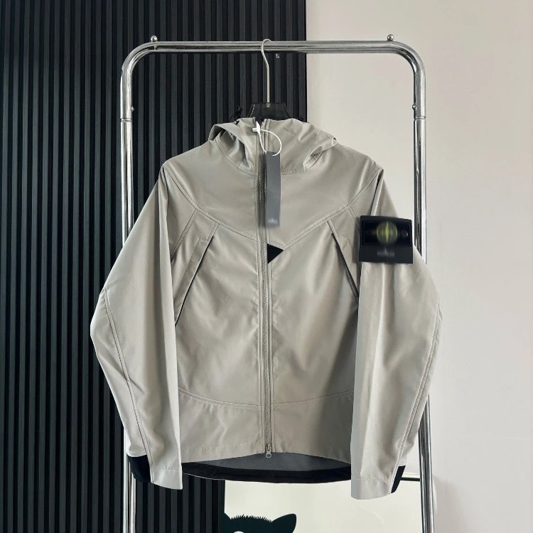 Stone Island Jackets Hooded zip-up jacket with compass sleeve badge — SKU-02-13 Light Gray