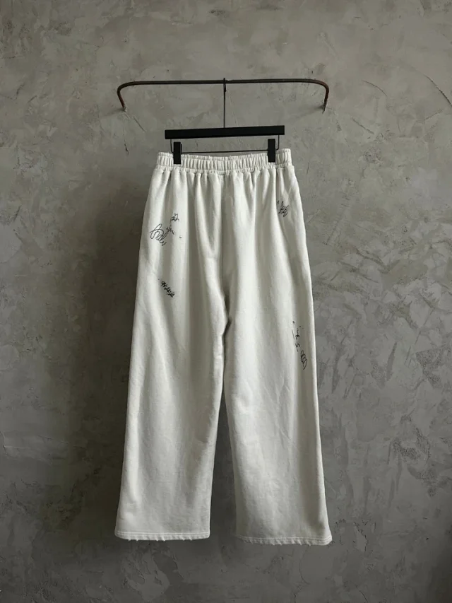 Unbranded Trousers Elastic-Waist Wide-Leg Embroidered Sweatpants product detail image 4