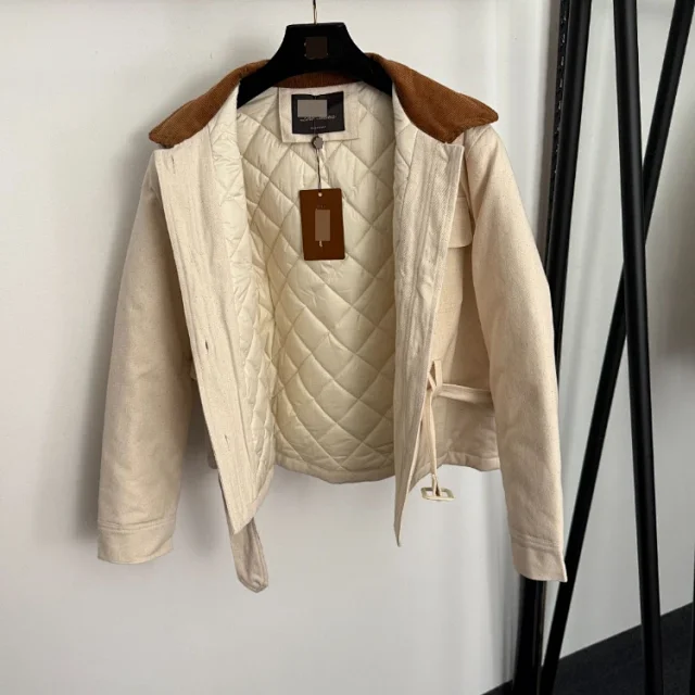 NYPY Jackets Belted jacket with corduroy collar and flap pockets product detail image 3